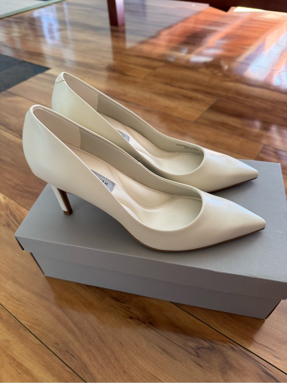 Meshki Ivory Pointed-Toe Mid Heel Pumps